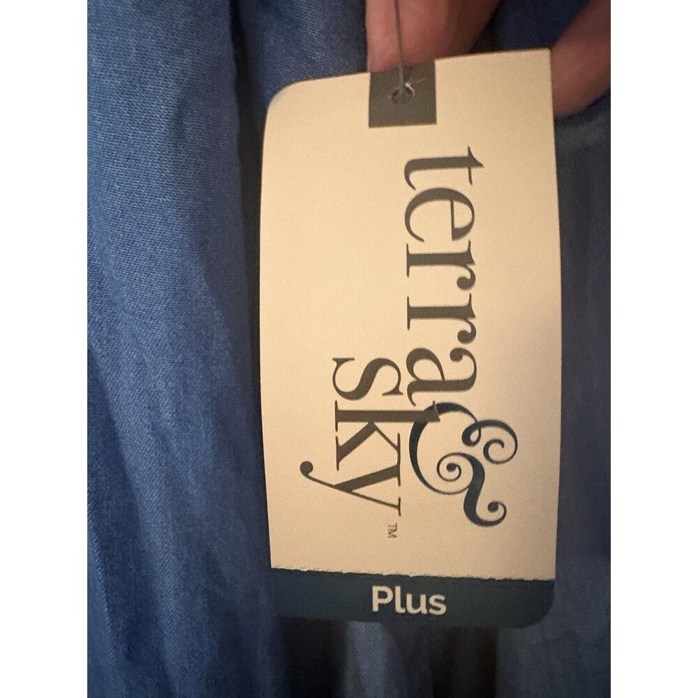 NWT Terra And Sky Light Weight Denim Dress Size 2X Long Sleeve Cinch Back - Picture 10 of 10